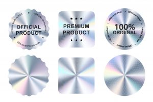 Hologram,Stickers,,Holographic,Labels,With,Silver,Texture,,Vector,Original,Product